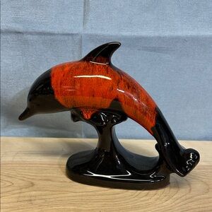 Evangeline Pottery Dolphin Orange Rust Drip Glaze